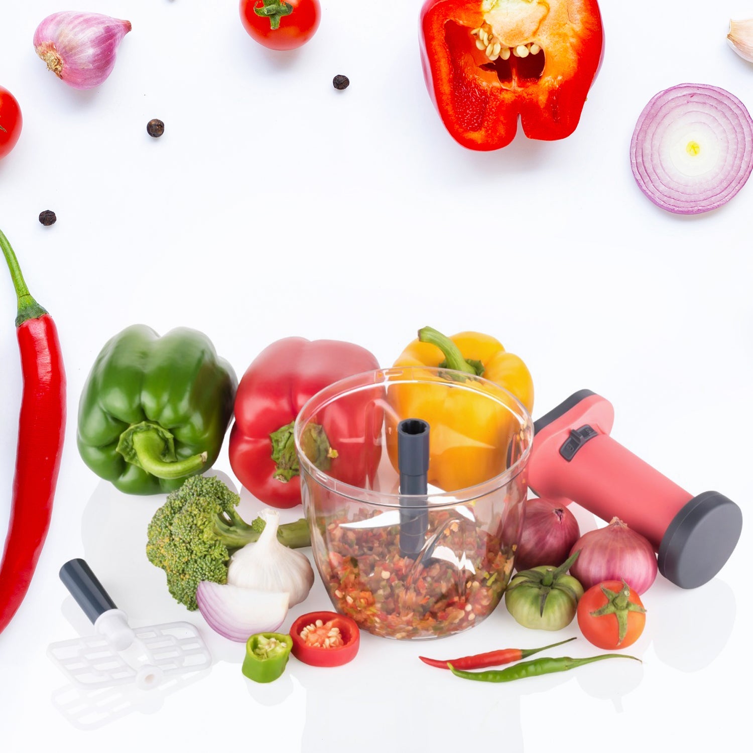 5368 1100 ml 2 in 1 Push up Chopper with Blender affixed with 6 Sharp Blade | Vegetable and Fruit Cutter with Easy Push and chop Button 5368 1100 ml 2 in 1 Push up Chopper with Blender affixed with 6 Sharp Blade | Vegetable and Fruit Cutter with Easy Push and chop Button